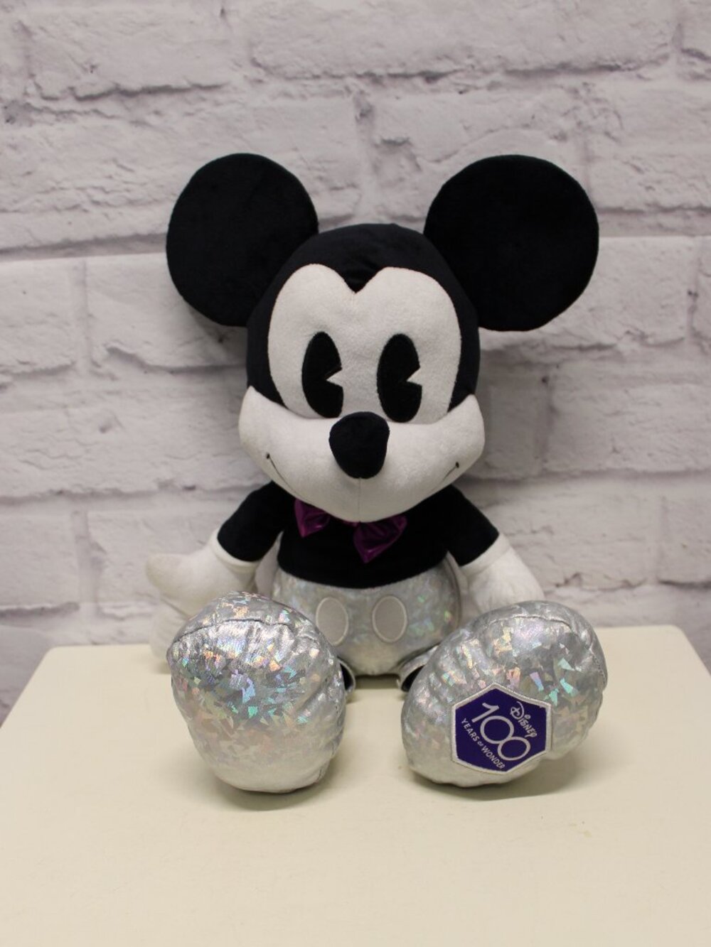 Disney Silver Mickey Mouse Large Plush Toy 100 Years of Wonder Anniversary